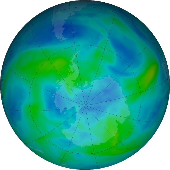 Antarctic ozone map for 25 March 2020